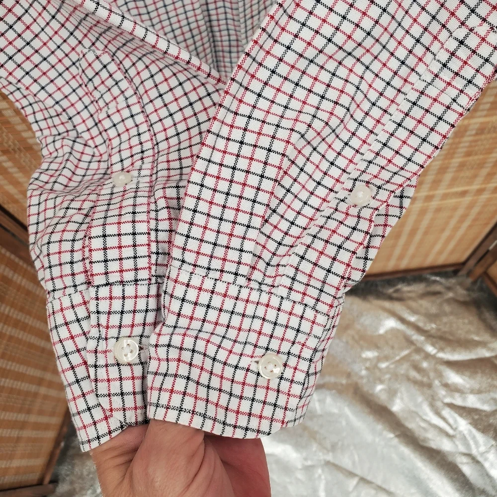 ♧ J Crew All Cotton Oxford Slim Plaid Buttoned Shirt Size Medium White Blue Red